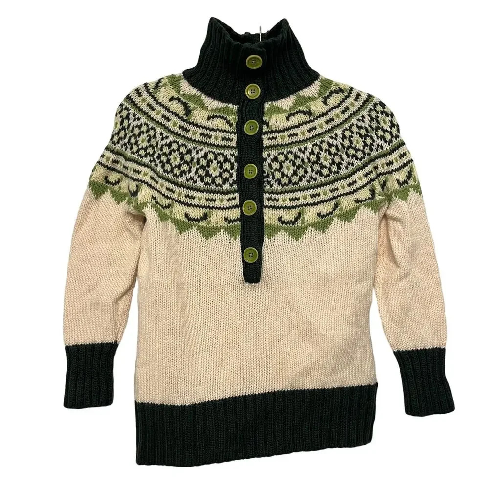 Vintage Banana Republic 100% Merino Wool Sweater Green Cream XS Fair Isle